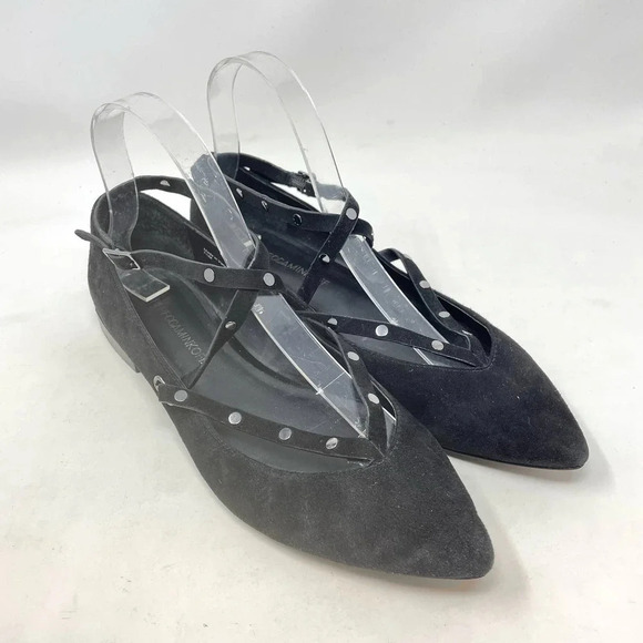 Rebecca Minkoff Faye Black Suede Studded Pointed Toe Flats Size US 7.5 - Picture 9 of 13